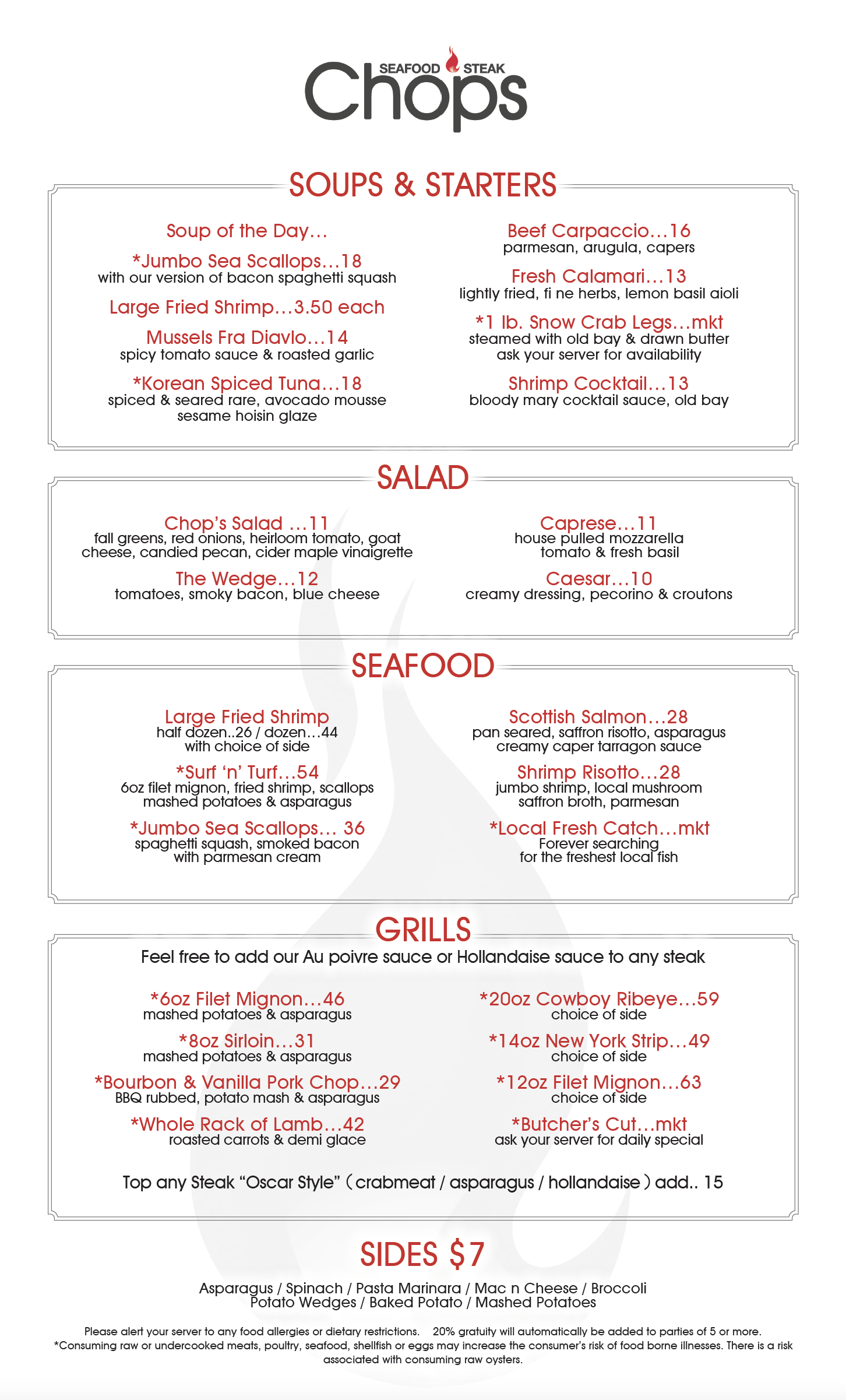 Menus - Chops Virginia Beach - A Virginia Beach Steak & Seafood Restaurant