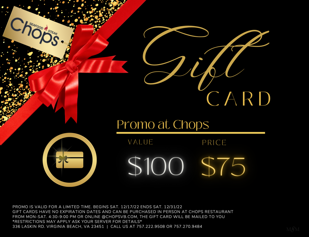 Holiday Gift Card Promotions Chops Virginia Beach A Virginia Beach